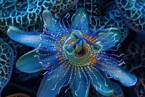 AI generated Passiflora caerulea flower closeup. photo