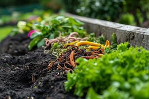 AI generated Turning food waste or garbage into fertilizer using earthworms. photo