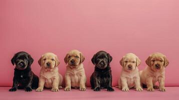 ai generado grupo de cinco cachorros sentado juntos foto