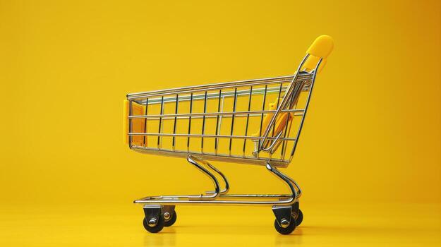 AI generated Yellow Shopping Cart on Yellow Background photo