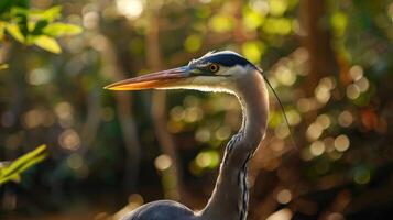 AI generated Selective focus shot of a beautiful great blue heron. photo