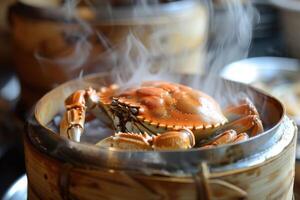 AI generated Traditional Chinese cuisine. Steamed Crab photo