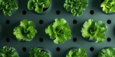 AI generated Fresh organic leafy greens growing in agricultural greenhouse. photo