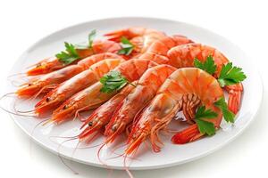 AI generated Boiled prawn shrimps on a plate. photo