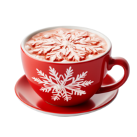 ai généré rouge flocon de neige tasse de chaud cacao avec crème isolé sur transparent Contexte génératif ai png