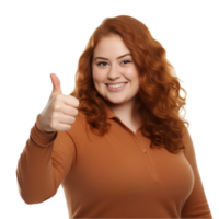 AI generated Young Happy Plump Plus Size Woman Showing Thumbs Up Gesture, Isolated on Transparent Background generative AI png