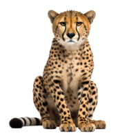 ai généré Pointé guépard séance dans nature, alerte et à la recherche danger, isolé sur transparent Contexte génératif ai png