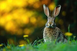 AI generated Brown rabbit standing in a field. photo