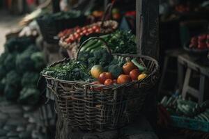 ai generado Fresco vegetales en mercado. foto