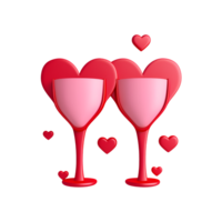 AI generated wine glasses toasting with red heart shape generative AI png