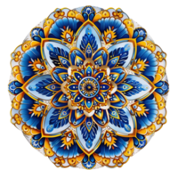 ai generado vistoso mandala en azul y amarillo color aislado en transparente antecedentes generativo ai png