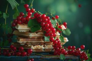 AI generated Waffles red currant and mint. photo