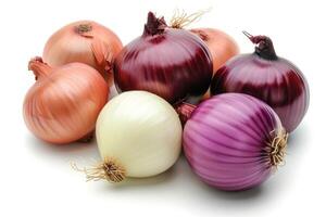 AI generated Group of colorful onions isolated on white background. photo