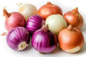 AI generated Group of colorful onions isolated on white background. photo