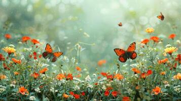 ai generado campo lleno con naranja y blanco flores foto