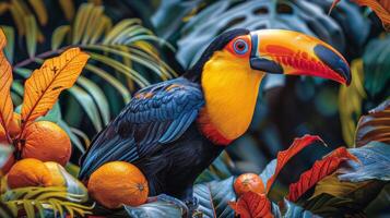 AI generated Colorful Bird Perched on Orange Tree photo