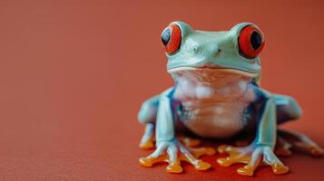 AI generated Frog With Red Eyes on Red Surface photo