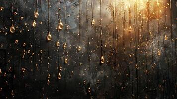 AI generated Rain Falling on Window With Sun Background photo