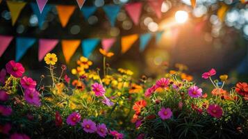 AI generated Pink Paper Lanterns in the Grass photo