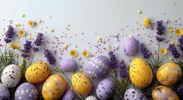 AI generated Table Adorned With Various Decorated Eggs photo