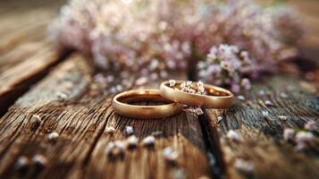 ai generado Boda anillos en mesa foto