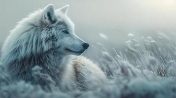 ai generado de cerca de un lobo en el nieve foto