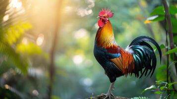 AI generated Beautiful rooster on nature background. photo