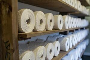 AI generated Toilet paper on shelves. photo