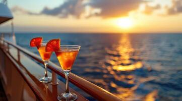 AI generated Cocktails on a cruise ship in the summer. photo