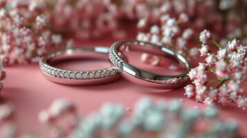 ai generado Boda anillos en mesa foto