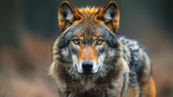 ai generado de cerca de un lobo en el nieve foto