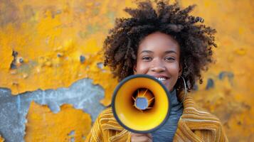 AI generated Woman Holding Yellow and Black Megaphone photo