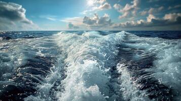 ai generado despertar de un barco en el Oceano foto