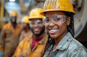 AI generated Group of People Wearing Hard Hats and Safety Glasses photo