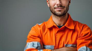 ai generado hombre en naranja camisa posando para imagen foto