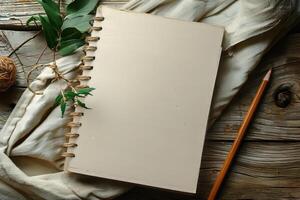 AI generated Book on Wooden Table Next to Potted Plant photo