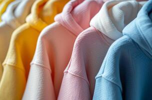 AI generated Row of Colorful Shirts on Rack photo