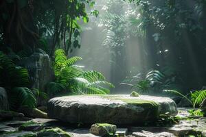 AI generated Stone Bench in Forest photo