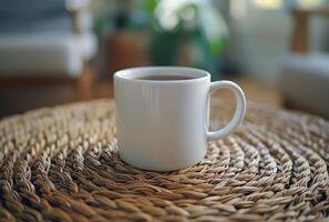 AI generated White Coffee Cup on Rug photo