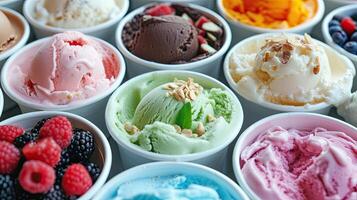 AI generated A variety of different colored ice cream flavors. photo