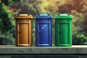 AI generated Row of Trash Cans photo