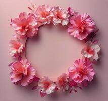 AI generated Circular Frame With Pink Flowers photo