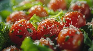 AI generated Close Up of a Salad With Tomatoes and Lettuce photo