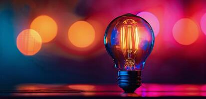 AI generated Colorful Light Bulb Illuminated photo