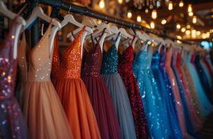 AI generated Variety of Dresses Hanging in a Store photo