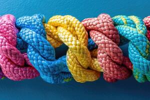 AI generated Strong diverse network rope team concept integrate braid color background cooperation empower. photo