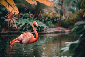 AI generated Beautiful flamingo walking in the water. photo