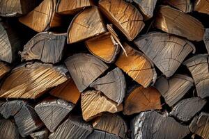 AI generated A pile of sawed firewood for heating in winter stockpile of firewood during the energy crisis. photo