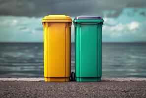 AI generated Row of Trash Cans photo