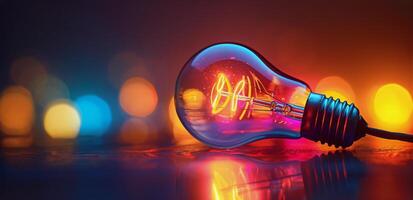 AI generated Colorful Light Bulb Illuminated photo